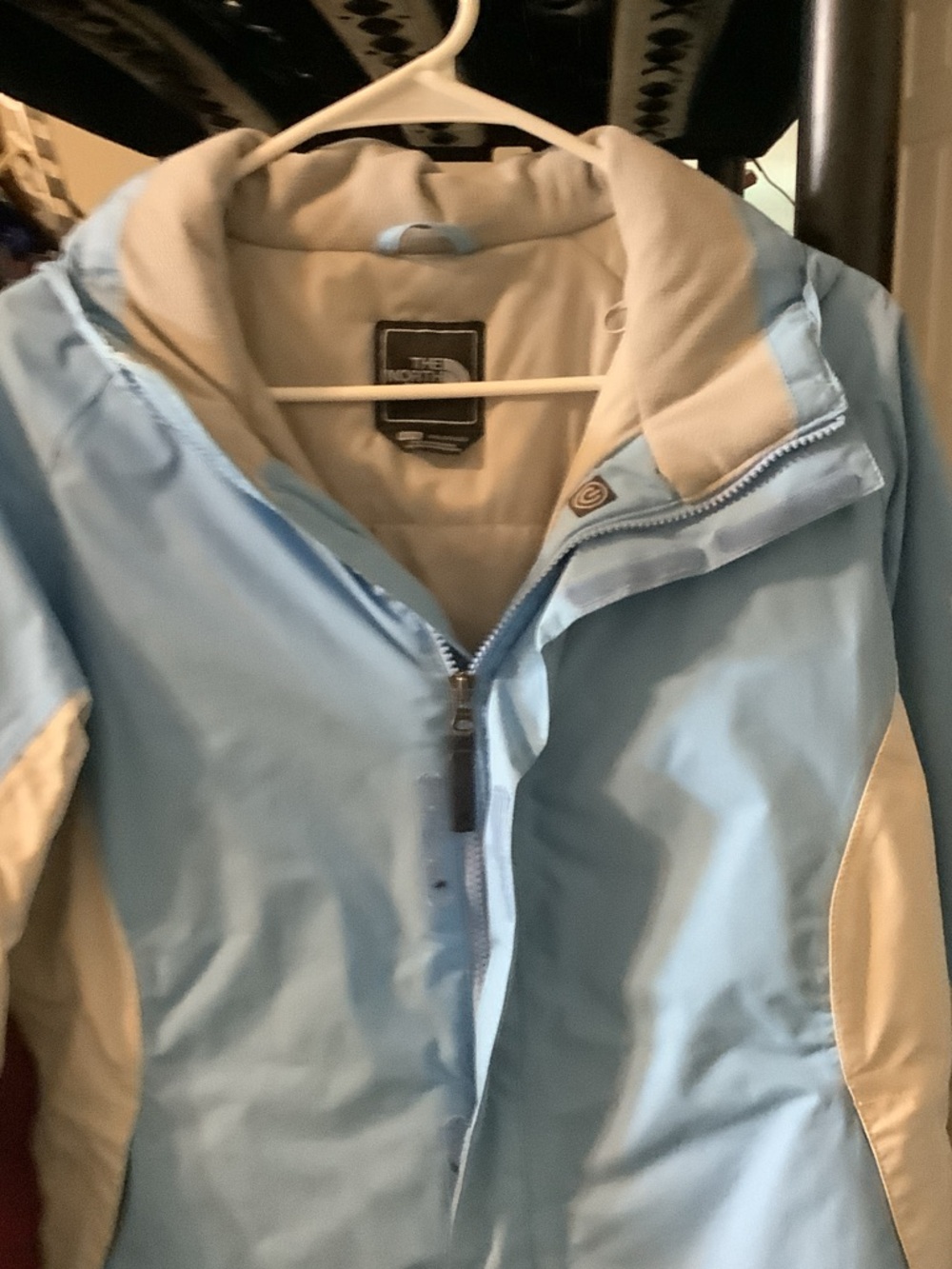 The North Face Light Blue and White Hooded‎ ski Jacket